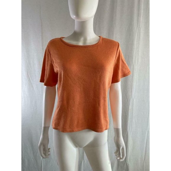 American Collection Women's T-Shirt Basic Solid Orange Short Sleeves Crew Neck - Picture 1 of 9